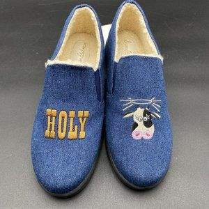 Sam Edelman Flat Denim Shoes Holy Cow Embroidery Blue Color Size 4